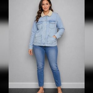 TOPSHOP Moto Jean Jacket Faux Sharpa fleece 12